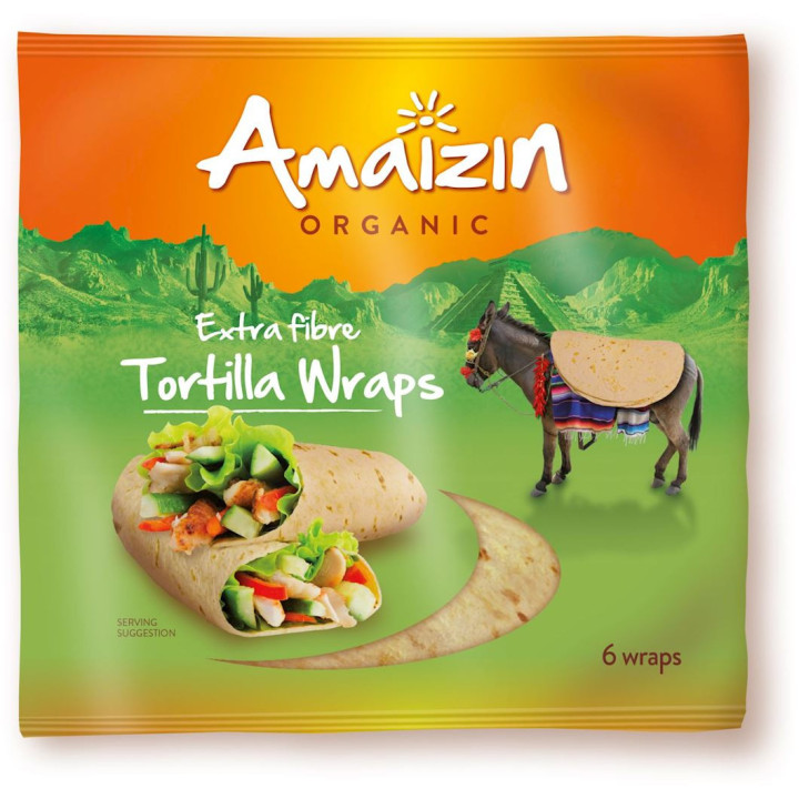 Tortilla Wraps z Otrębami (Źródło Błonnika Pokarmowego) BIO (6szt.) 24 | AMAIZIN - Ekochatka