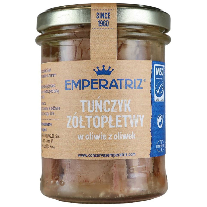 Tuńczyk Żółtopłetwy Filety Msc w Oliwie z Oliwek 180g (120g) (Słoik) | EMPERATRIZ - Ekochatka