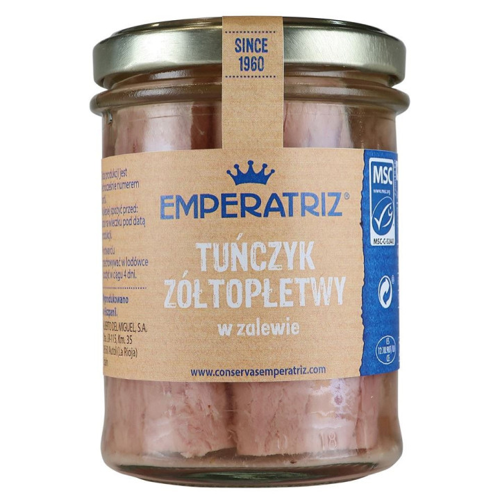 Tuńczyk Żółtopłetwy Filety Msc w Sosie Własnym 185g (130g) (Słoik) | EMPERATRIZ - Ekochatka