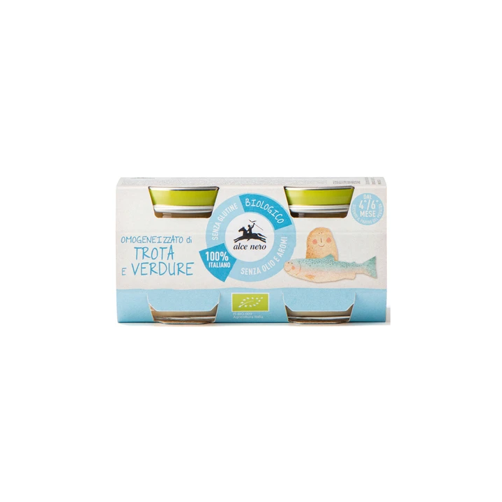 Mięso Pstrąga z Warzywami Bezglutenowe od 4 Miesiąca BIO (2x80g) 160g | ALCE NERO - Ekochatka