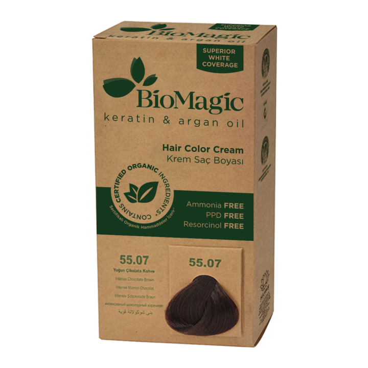 Farba do Włosów Ciemny Czekoladowy Brąz (55.07) 250g | BIOMAGIC - Ekochatka