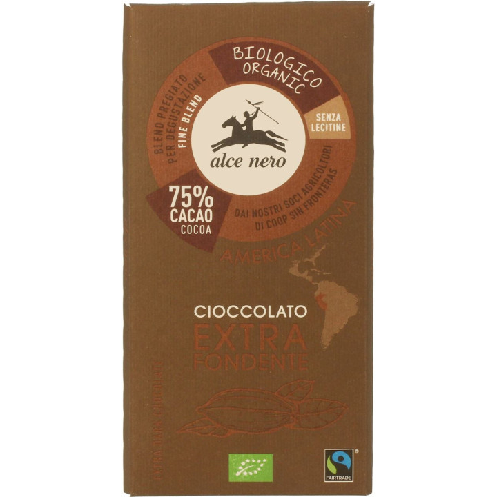 Czekolada Gorzka 75 % Fair Trade Bezglutenowa BIO 100g | ALCE NERO - Ekochatka