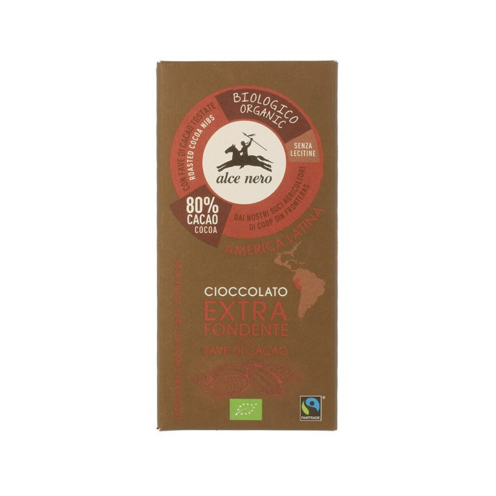 Czekolada Gorzka z Ziarnami Kakaowca Fair Trade Bezglutenowa BIO 100g | ALCE NERO - Ekochatka