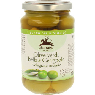 Oliwki Zielone Bella Di Cerignola z Pestką w Zalewie BIO 350g (180g) | ALCE NERO - Ekochatka