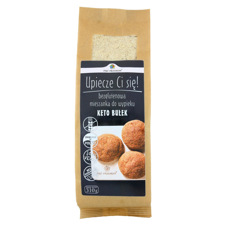 Mieszanka do Wypieku Bułek bez Dodatku Cukrów Bezglutenowa Keto 310g | PIĘĆ PRZEMIAN - Ekochatka