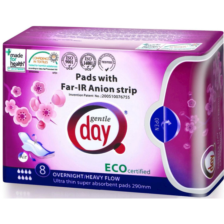 Podpaski Higieniczne z Paskiem Anionowym na Noc 8szt. | GENTLE DAY - Ekochatka
