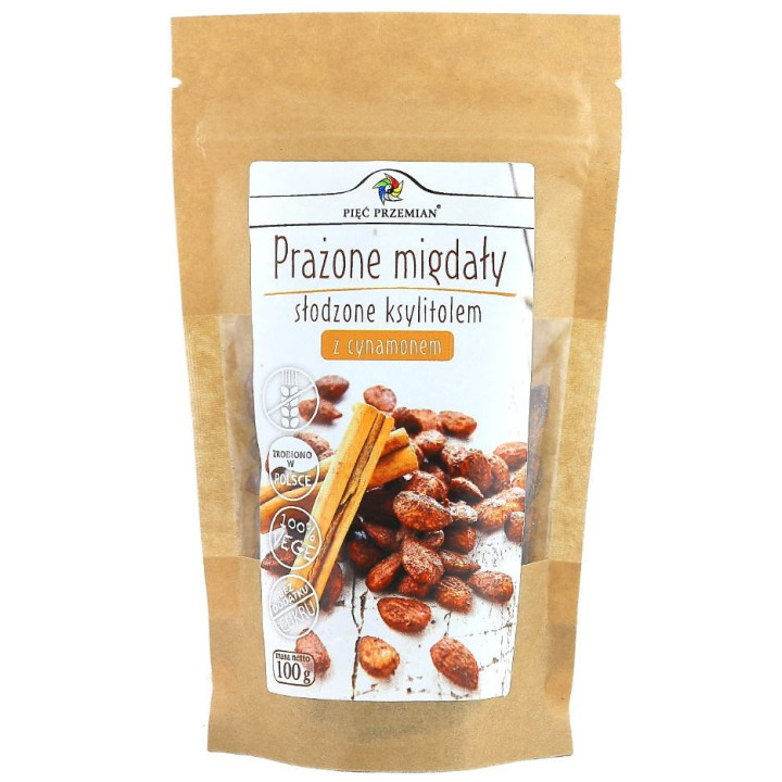 Migdały Prażone z Cynamonem Słodzone Ksylitolem Bezglutenowe 100g | PIĘĆ PRZEMIAN - Ekochatka