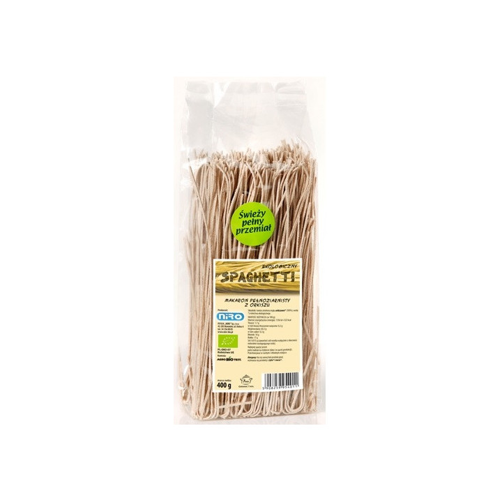 Makaron (Orkiszowy Razowy) Spaghetti BIO 400g | NIRO - Ekochatka