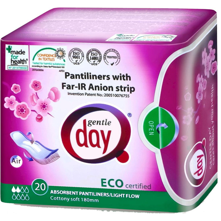 Wkładki Higieniczne z Paskiem Anionowym i Warstwą Wchłaniającą Wilgoć  | GENTLE DAY - Ekochatka