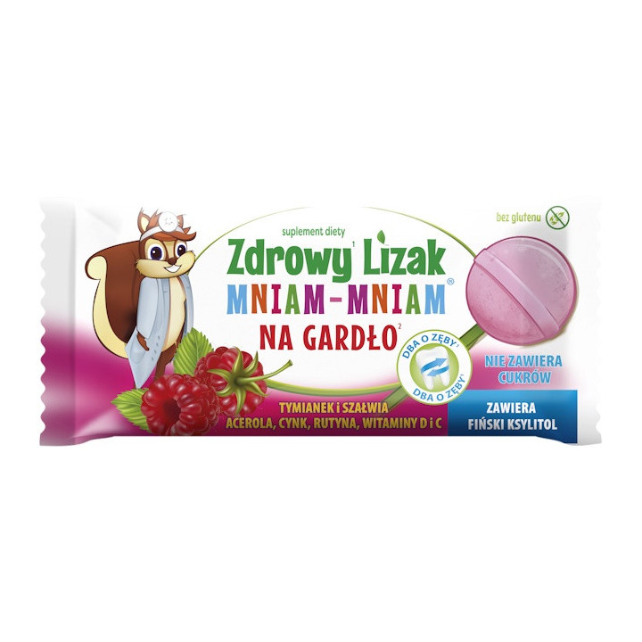 Lizak o Smaku Malinowym na Gardło bez Cukru Bezglutenowy 6g | ZDROWY LIZAK - Ekochatka