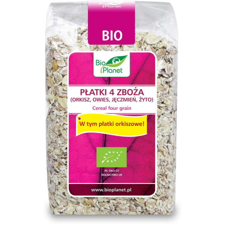 Płatki 4 Zboża (Orkisz, Owies, Jęczmień, Żyto) BIO 300g | BIO PLANET - Ekochatka