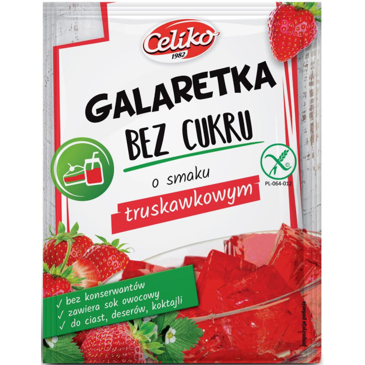 Galaretka bez Cukru o Smaku Truskawkowym Bezglutenowa 14g | CELIKO - Ekochatka