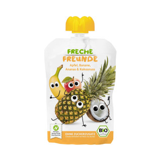 Mus Jabłko Banan Ananas Kokos bez Dodatku Cukrów Bezglutenowy od 6 Mie | FRECHE FREUNDE - Ekochatka