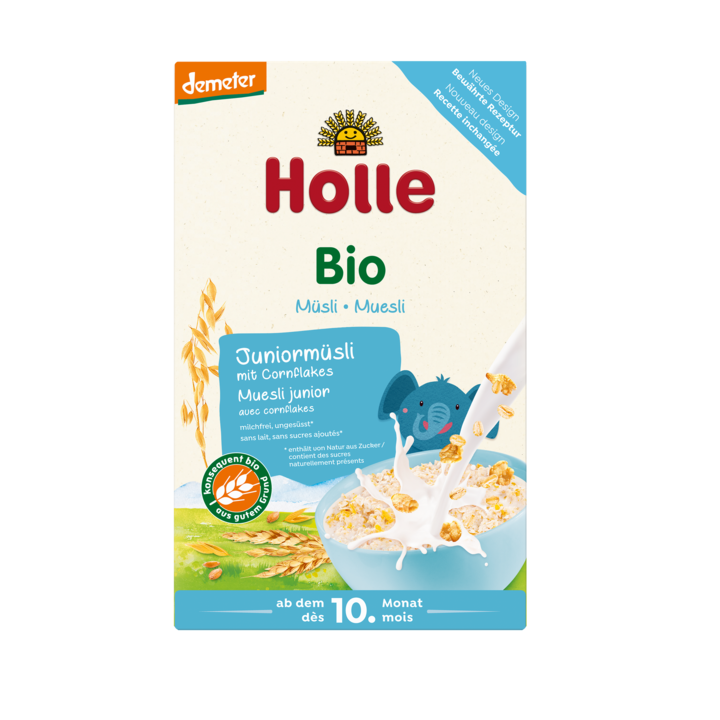 Musli Junior z Płatkami Kukurydzianymi bez Dodatku Cukrów od 10 Miesią | HOLLE - Ekochatka