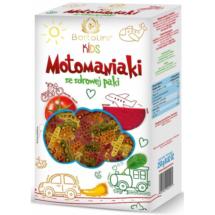 Makaron (Semolinowy z Suszonymi Warzywami) dla Dzieci Motomaniaki 250g | BARTOLINI - Ekochatka