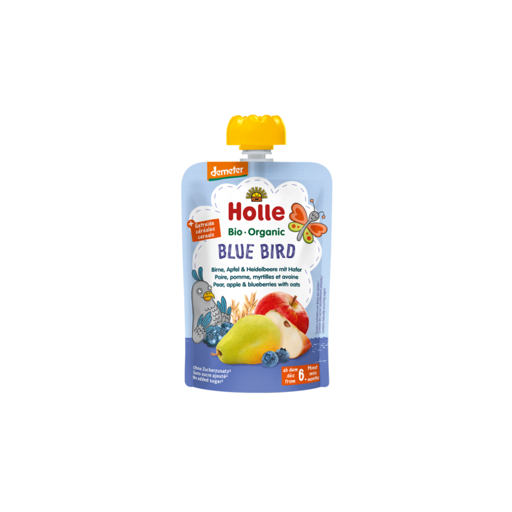 Mus Niebieski Ptak (Gruszka Jabłko Jagoda Owies) bez Dodatku Cukrów od | HOLLE - Ekochatka