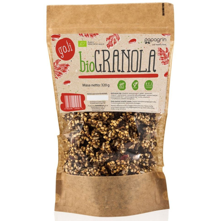 Granola z Goji bez Dodatku Cukrów Bezglutenowa BIO 320g | PAPAGRIN - Ekochatka