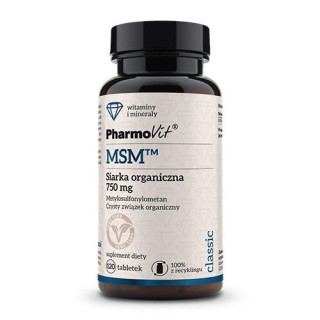 MSM Siarka Organiczna (750 mg) Bezglutenowa 120 Tabletek | PHARMOVIT - Ekochatka