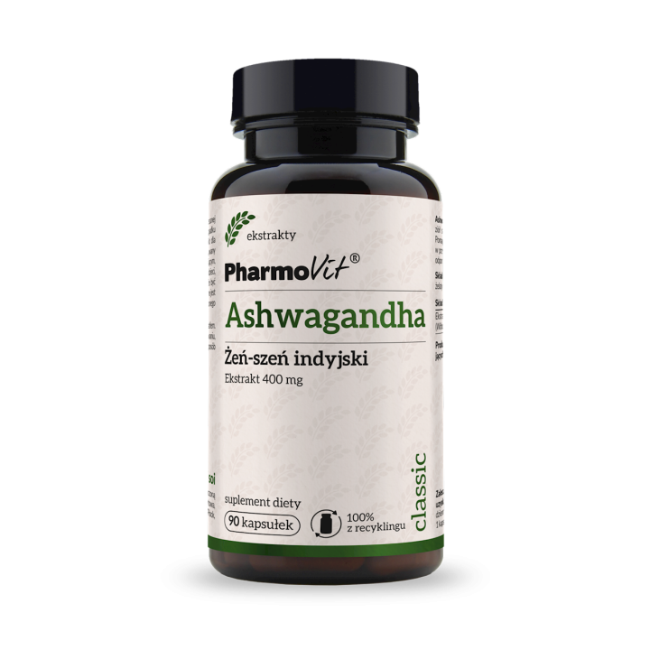 Ashwagandha Ekstrakt (400 mg) Bezglutenowy 90 Kapsułek | PHARMOVIT - Ekochatka
