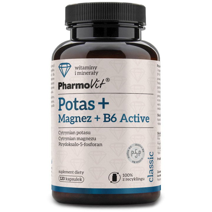 Potas + Magnez + Witamina B6 Active Bezglutenowe 120 Kapsułek | PHARMOVIT - Ekochatka
