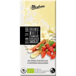 Czekolada Biała z Truskawkami i Rabarbarem BIO 100g | MEYBONA - Ekochatka