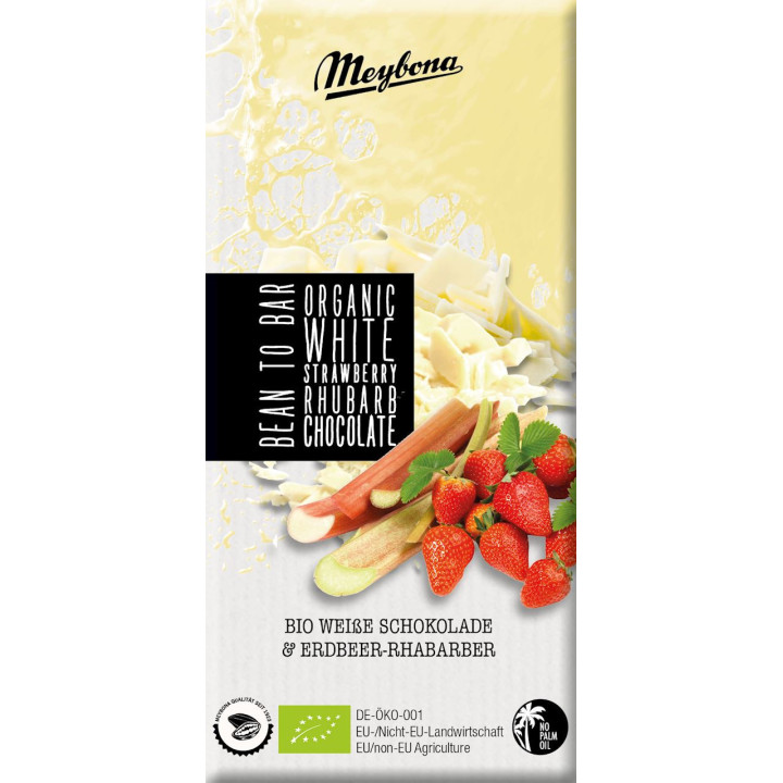 Czekolada Biała z Truskawkami i Rabarbarem BIO 100g | MEYBONA - Ekochatka