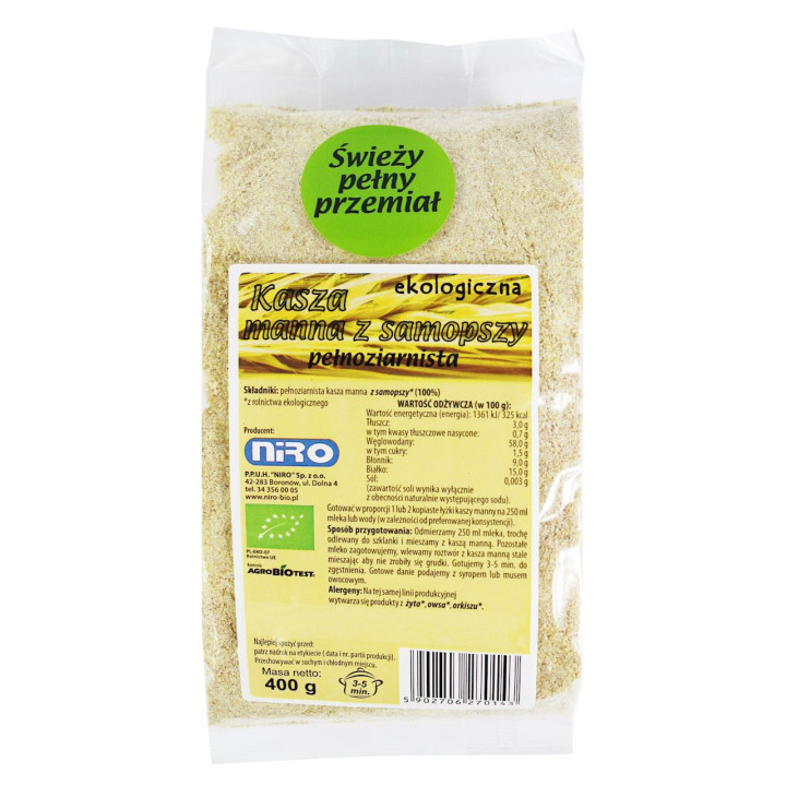 Kasza Manna z Samopszy BIO 400g | NIRO - Ekochatka