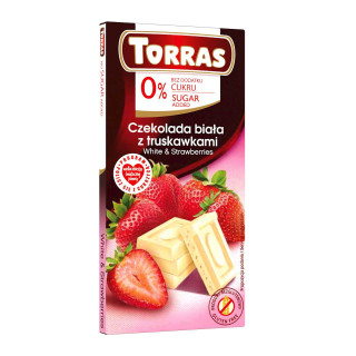 Czekolada Biała z Truskawkami bez Dodatku Cukrów Bezglutenowa 75g | TORRAS - Ekochatka