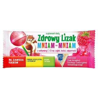Lizak Kulka o Smaku Malinowym z Witaminą D i C bez Cukru Bezglutenowy  | ZDROWY LIZAK - Ekochatka