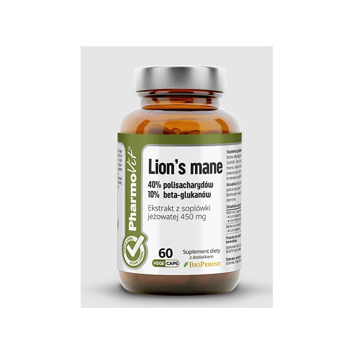 Grzyby Soplówka Jeżowata (Lion's Mane) Ekstrakt (450 mg) Bezglutenowy  | PHARMOVIT - Ekochatka