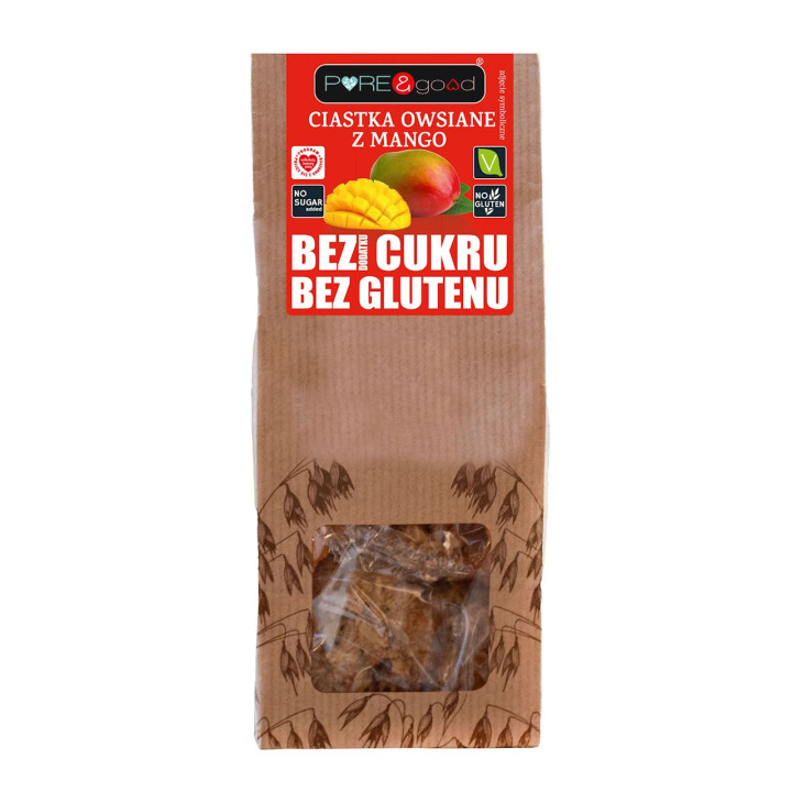 Ciastka Owsiane z Mango bez Dodatku Cukrów Bezglutenowe 150g | PURE&GOOD - Ekochatka