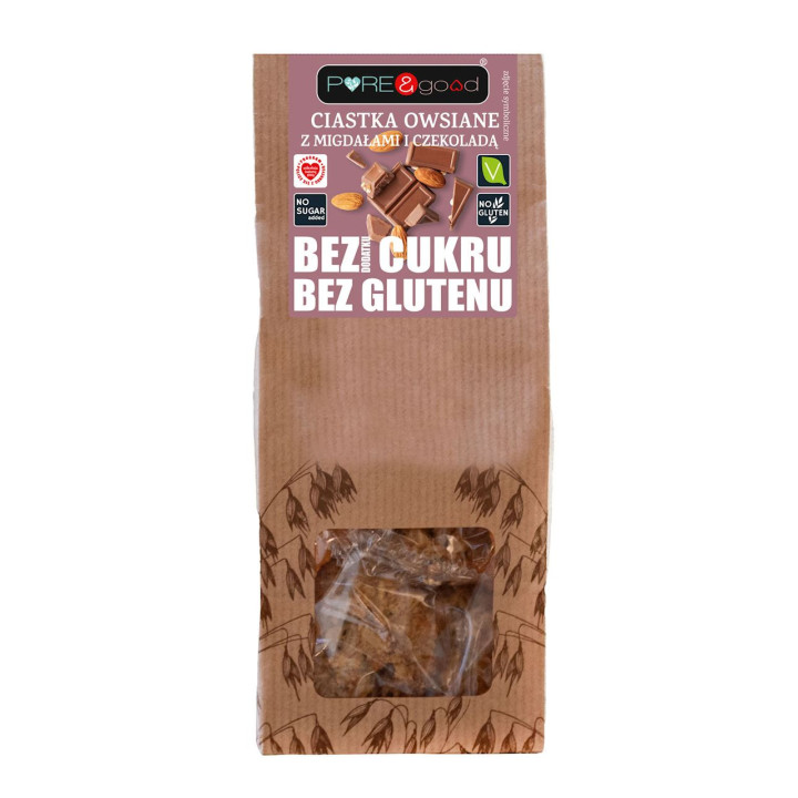 Ciastka Owsiane z Migdałami i Czekoladą bez Dodatku Cukrów Bezglutenow | PURE&GOOD - Ekochatka