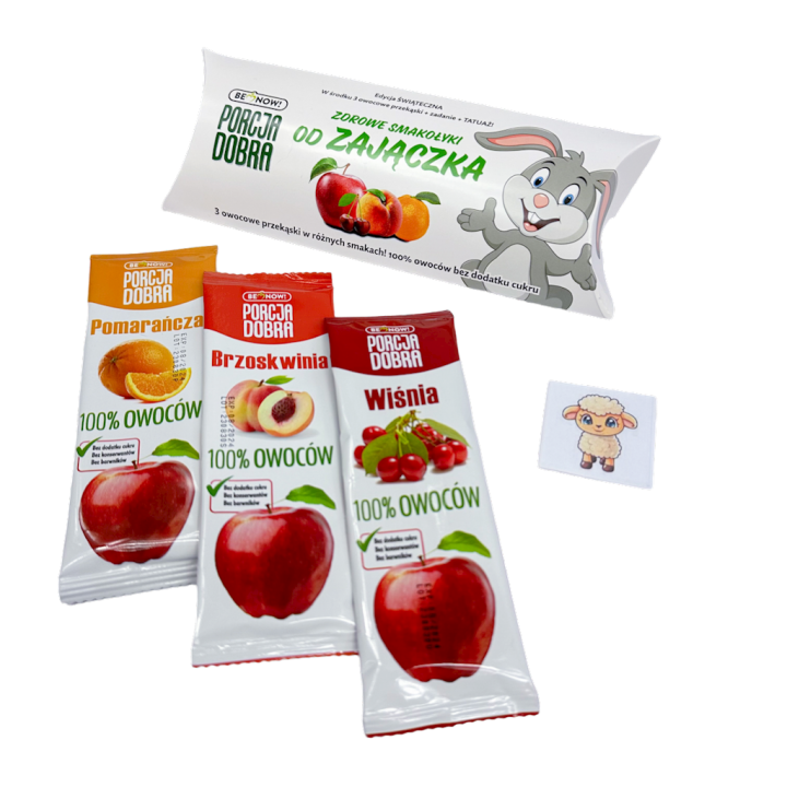 Smakołyki od Zajączka (3 Owocowe Przekąski + Tatuaż) 48g | PORCJA DOBRA - Ekochatka