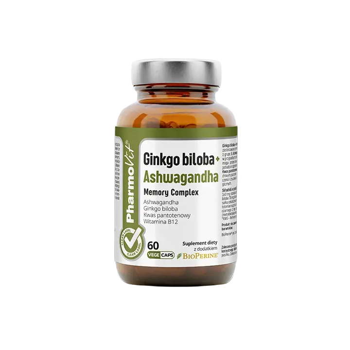 Ginkgo Biloba + Ashwagandha Memory Complex Bezglutenowe 60 Kapsułek | PHARMOVIT - Ekochatka