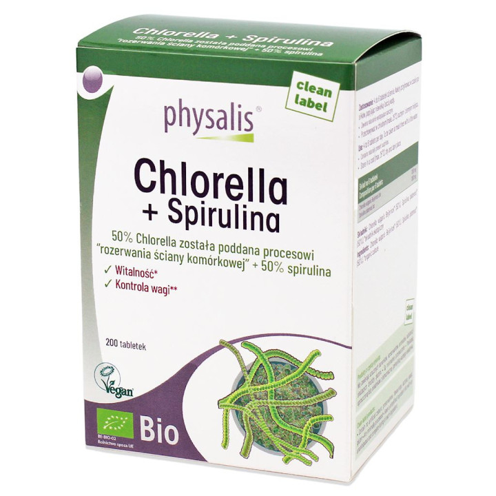 Chlorella + Spirulina BIO 200 Tabletek | PHYSALIS - Ekochatka