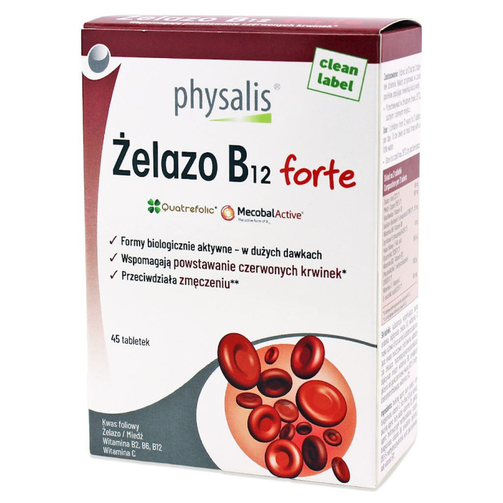 Żelazo + Witamina B12 Forte 45 Tabletek | PHYSALIS - Ekochatka