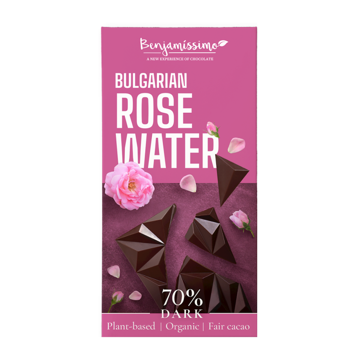 Czekolada Gorzka z Wodą Różaną Bezglutenowa BIO 60g | BENJAMISSIMO - Ekochatka