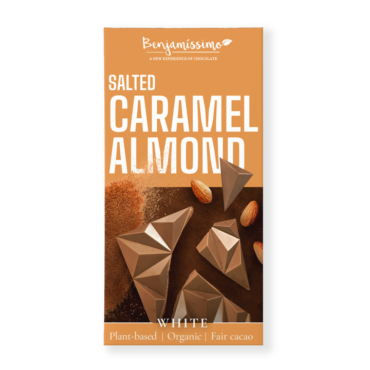 Tabliczka Kakaowa Słony Karmel Migdały Bezglutenowa BIO 60g | BENJAMISSIMO - Ekochatka