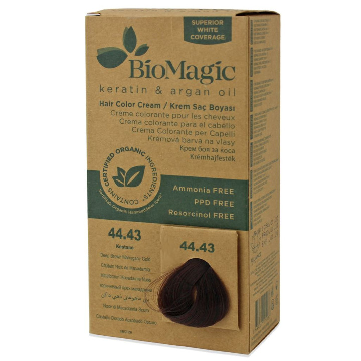 Farba do Włosów Głęboki Złoto Mahoniowy Brąz (44.43) 250g | BIOMAGIC - Ekochatka
