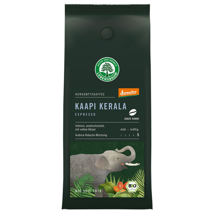 Kawa Ziarnista Arabica/robusta Kaapi Kerala Espresso DEMETER BIO 250g | LEBENSBAUM - Ekochatka