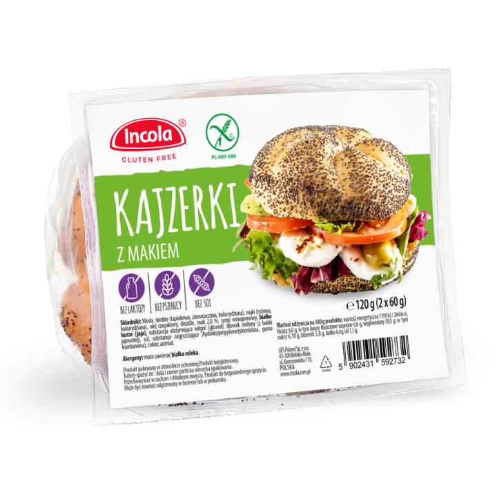 Bułka Kajzerka z Makiem Bezglutenowa (2szt.) 120g | INCOLA - Ekochatka