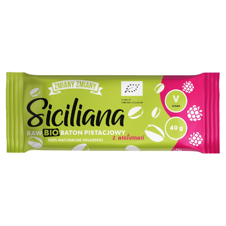 Baton Pistacjowy z Malinami Siciliana RAW Bezglutenowy BIO 40g | ZMIANY ZMIANY - Ekochatka