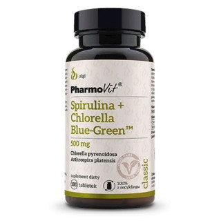 Spirulina + Chlorella Blue-green Bezglutenowa 180 Tabletek | PHARMOVIT - Ekochatka