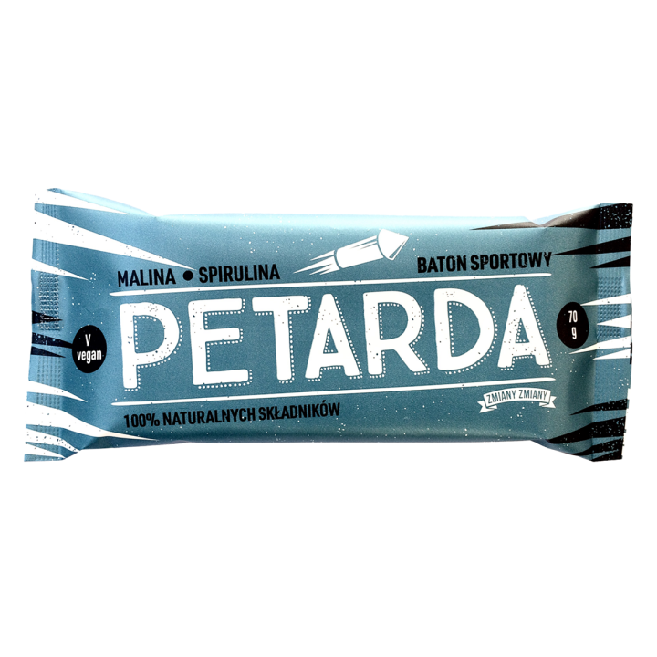 Baton Bakaliowy z Malinami i Spiruliną Petarda Bezglutenowy 70g | ZMIANY ZMIANY - Ekochatka