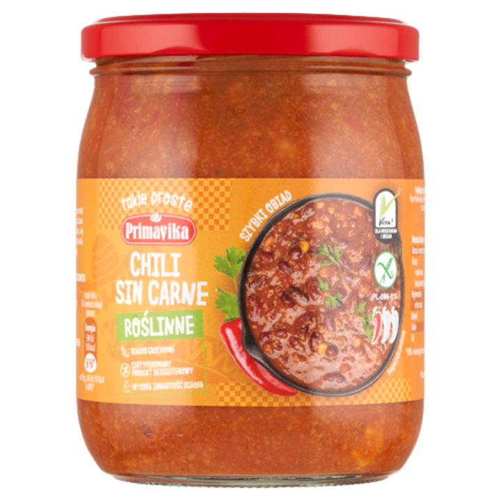 SOS Wegański Chili Sin Carne Bezglutenowy 470g | PRIMAVIKA - Ekochatka