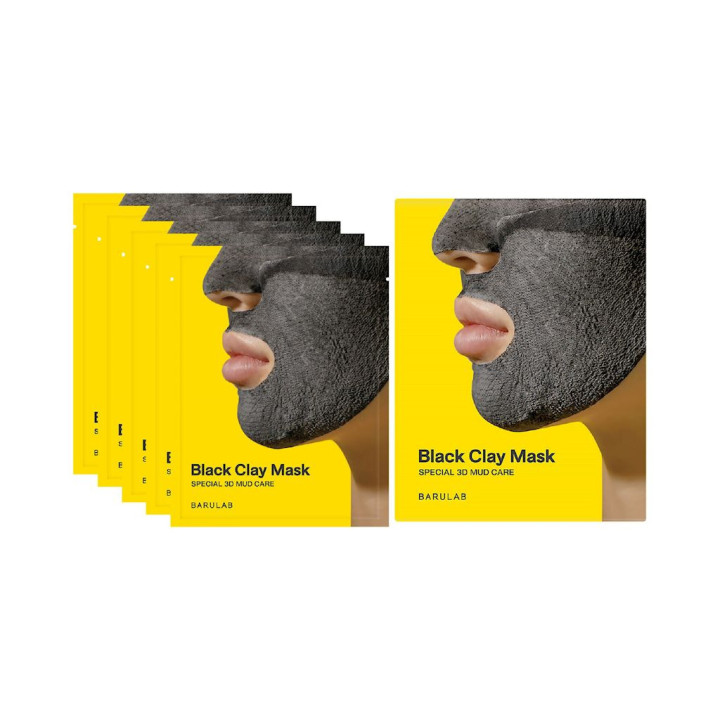 Maseczki Koreańskie do Twarzy w Płachcie Czarna Glinka 5 Sztuk | BARULAB - Ekochatka