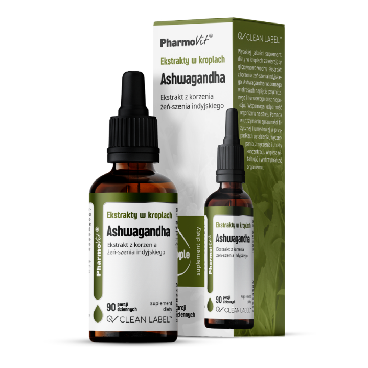 Ekstrakty w Kroplach Ashwagandha Bezglutenowe 30ml | PHARMOVIT - Ekochatka