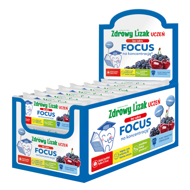 Lizak o Smaku Wiśnia Jagoda na Koncentrację bez Cukru Bezglutenowy 6g | ZDROWY LIZAK - Ekochatka