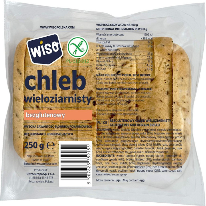 Chleb Wieloziarnisty Krojony Bezglutenowy 250g | WISO - Ekochatka