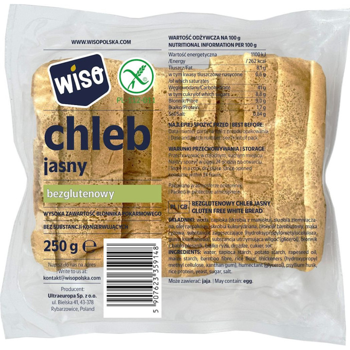 Chleb Jasny Krojony Bezglutenowy 250g | WISO - Ekochatka